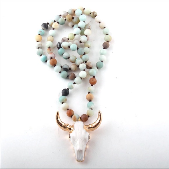Fashion Jewelry Jewelry - Bohemian amazonite Stone knotted horned pendant